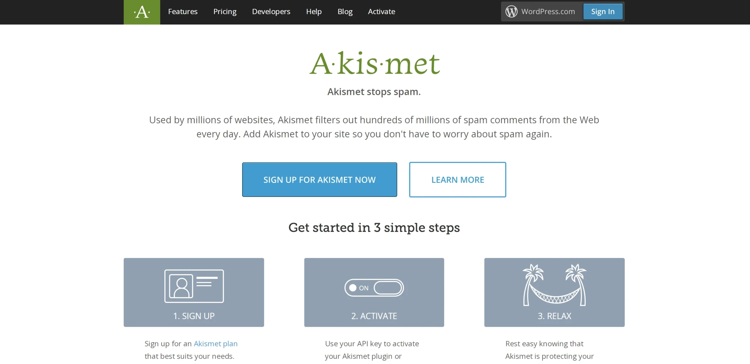 akismet website preview