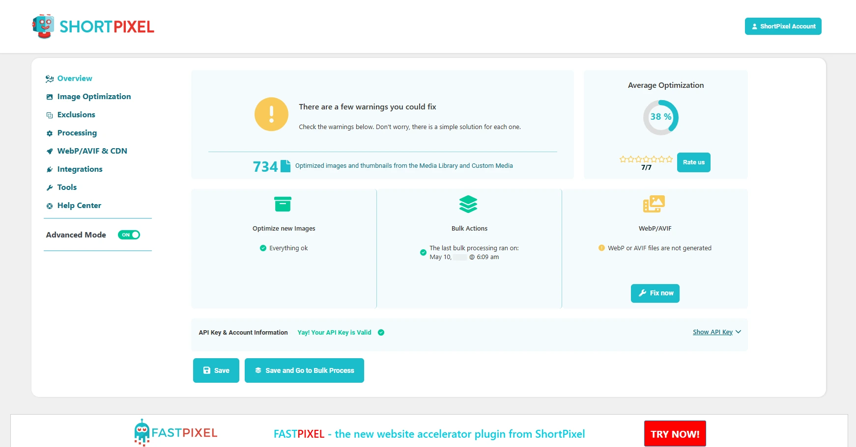 shortpixel user dashboard