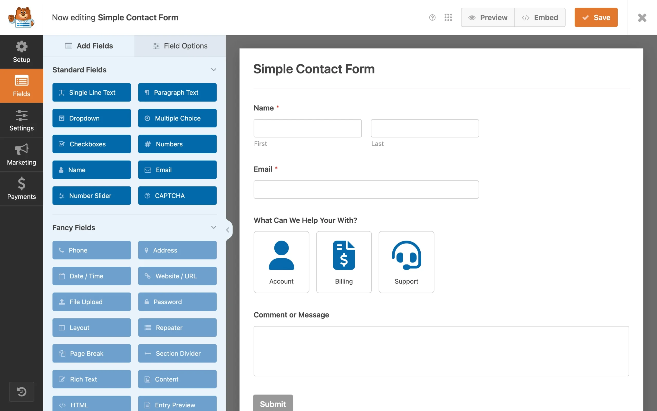wp forms plugin's user dashboard